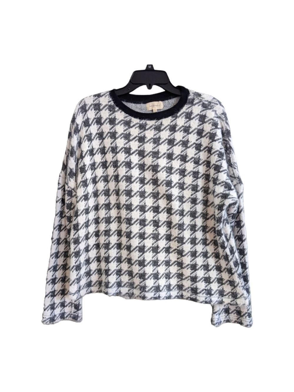 Melloday Black & White Cropped Houndstooth LS Sweater Size XL